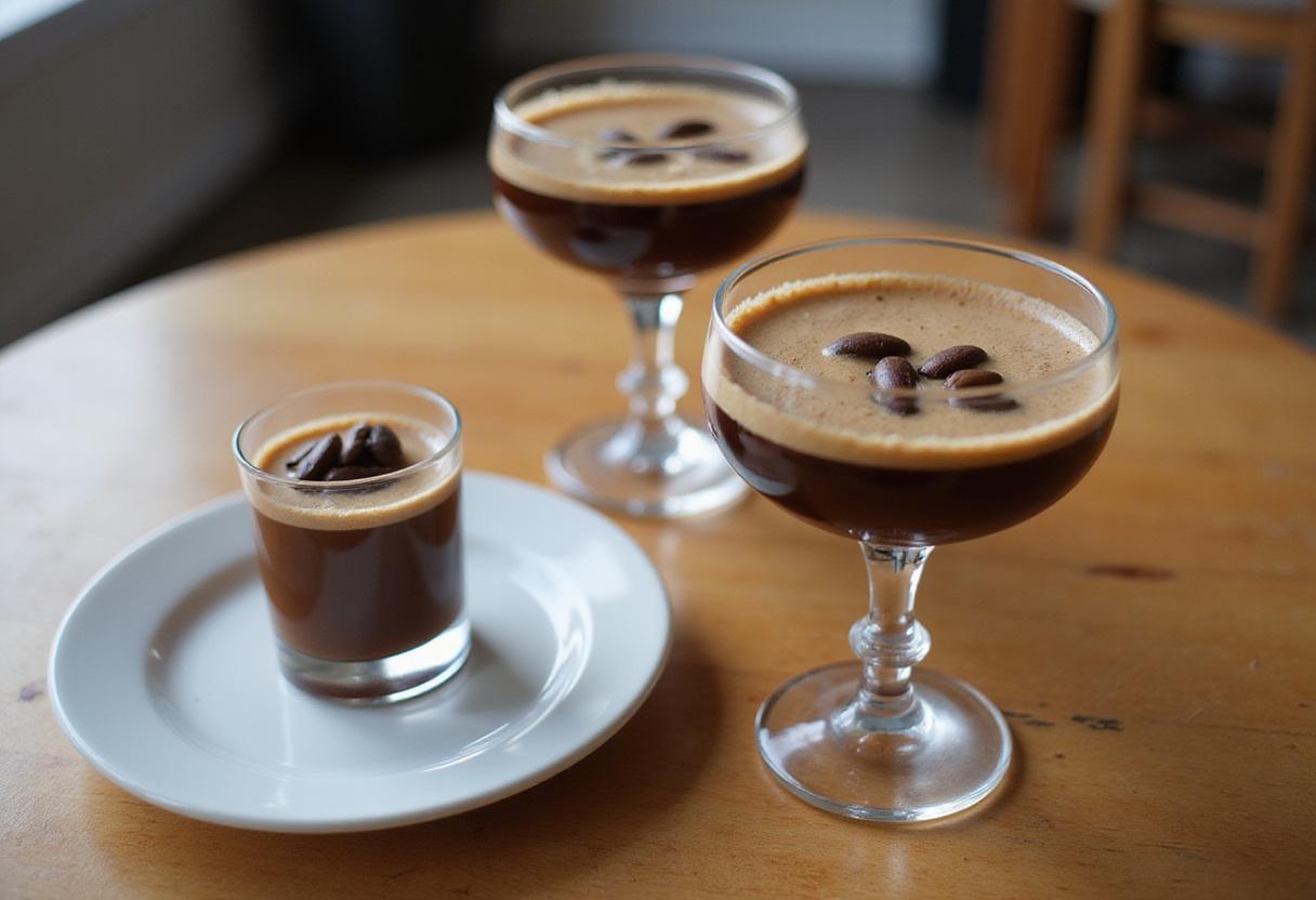 Licor de café casero servido en copas, ideal para disfrutar en cualquier ocasión.