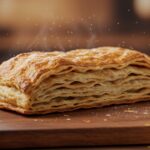 Golden brown and flaky masa de hojaldre casera, showcasing the beautiful layers of homemade puff pastry.