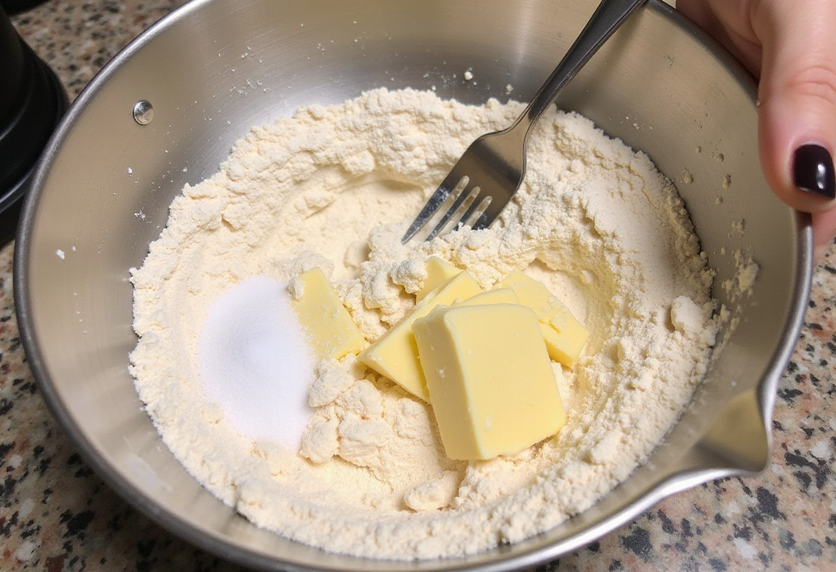 Preparación de masa para empanadas caseras con harina y mantequilla.