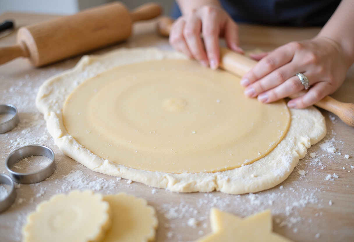 Rodando la masa para empanadas en la cocina para hacer empanadas caseras.