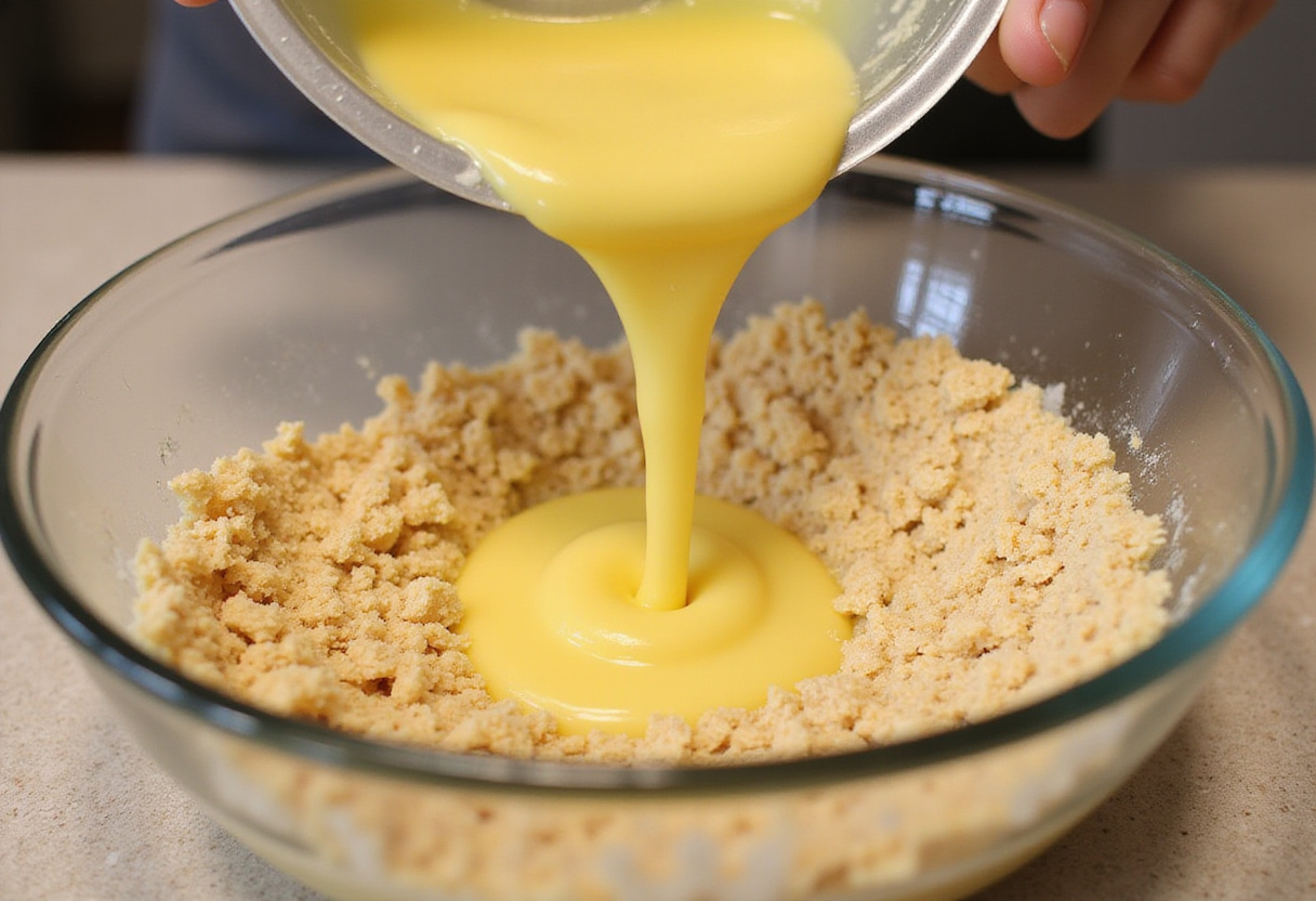 Preparación de la base de galletas para mini cheesecakes de piña.