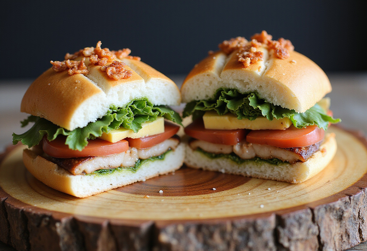 Onigirazu terminado, un sándwich de sushi lleno de colores y sabores.