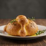 Pan de queso sin horno dorado y presentado, perfecto para servir en cualquier ocasión.