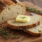 Pan rápido en sartén servidos con mantequilla y hierbas frescas para una receta fácil.
