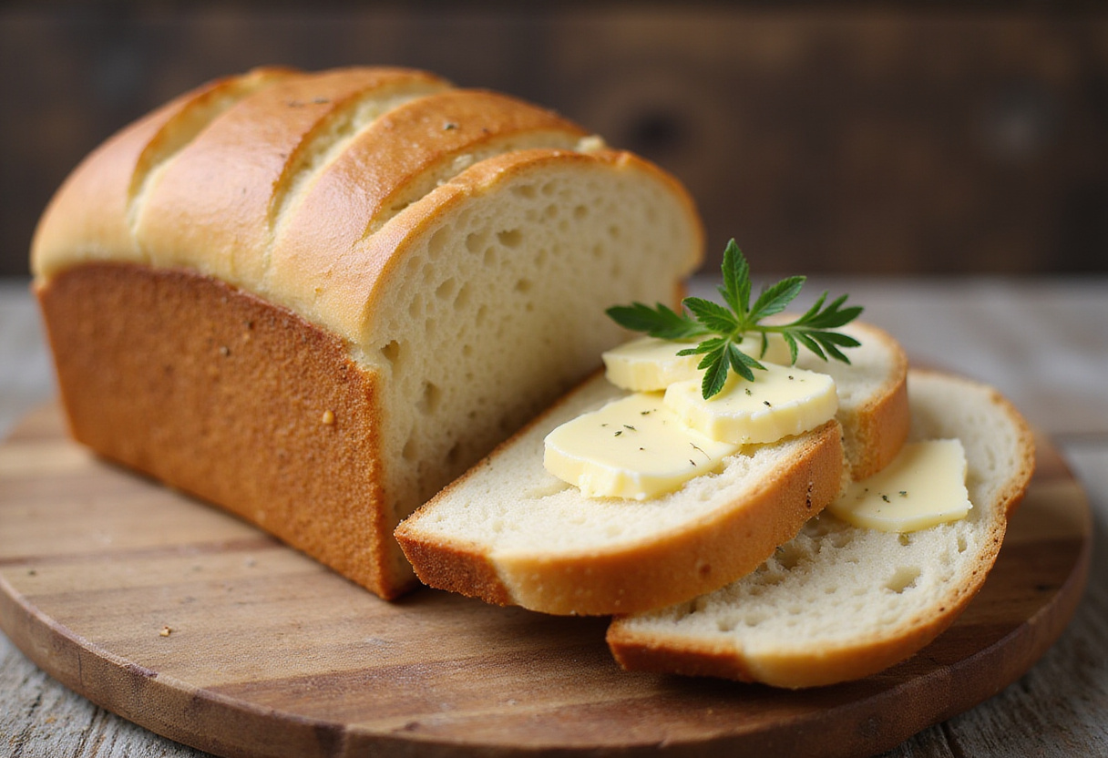 Pan rápido en sartén servidos con mantequilla y hierbas frescas para una receta fácil.