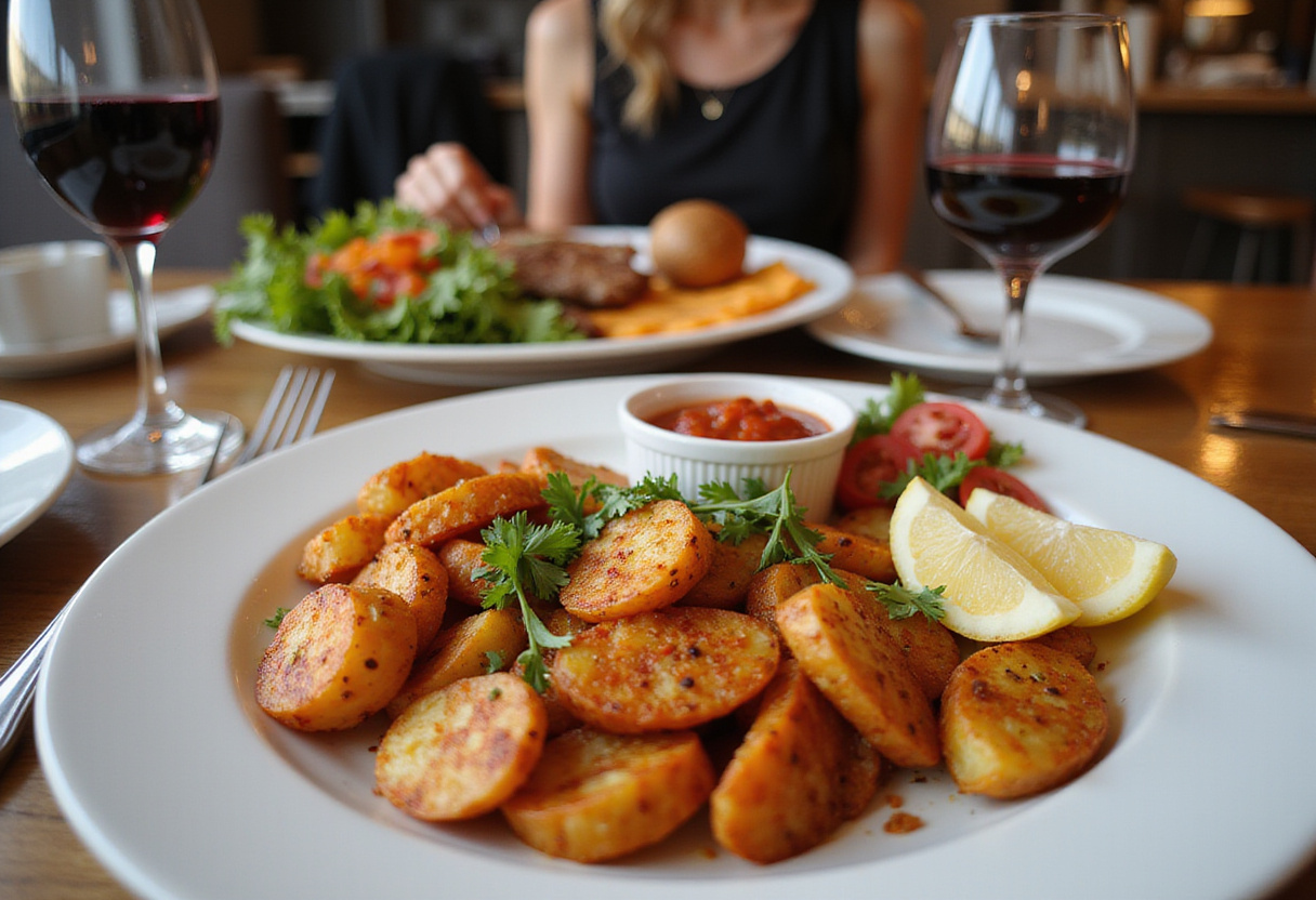 Patatas al ajillo fáciles terminadas, presentadas elegantemente para servir.