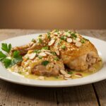 Finished pollo con salsa de almendras served elegantly, perfect for family gatherings.