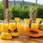 Ponche de piña tropical servido en vasos, ideal para disfrutar en cualquier celebración.