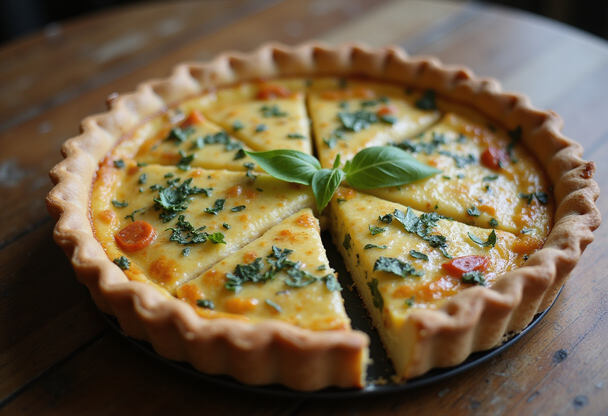 Quiche de verduras sin masa perfectamente horneada, lista para disfrutar.