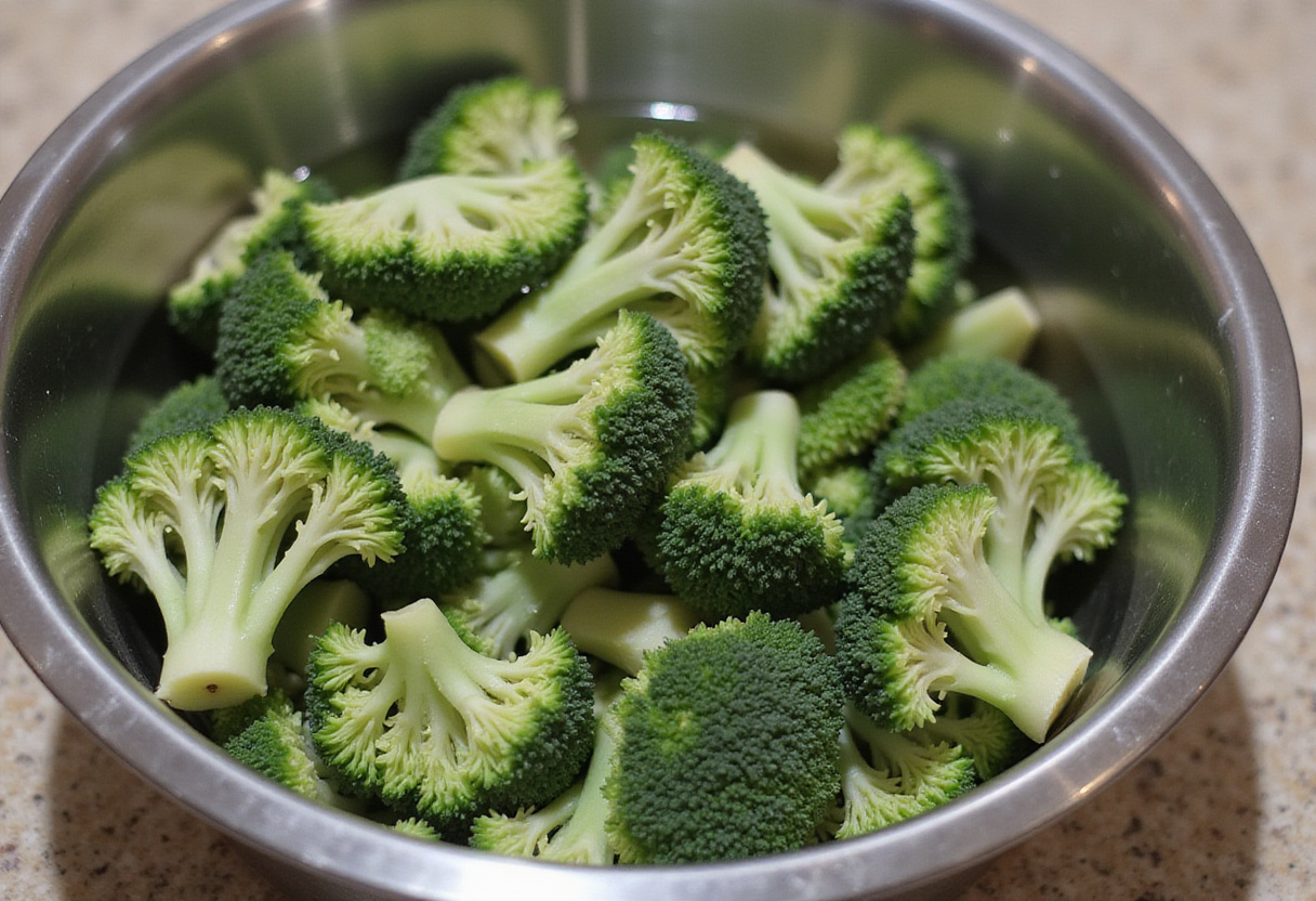 Brócoli fresco lavado para la receta de atún.