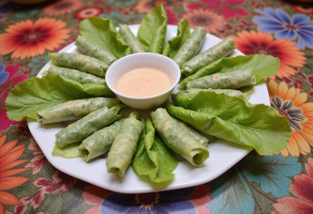 Plato de rollitos de lechuga con pavo y verduras, perfectos para una comida ligera y saludable.