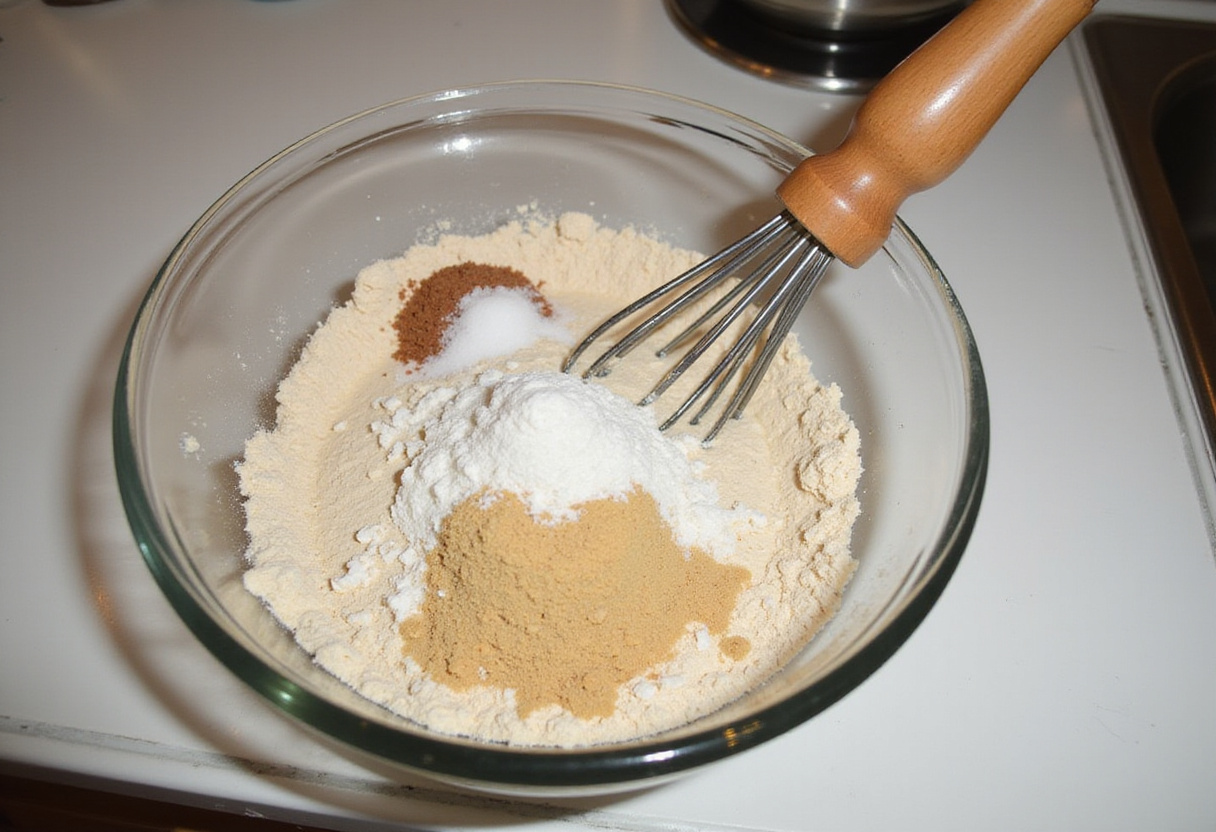 Ingredientes secos para hacer roscas de pascua en un bol, ideal para preparar la receta de roscas.