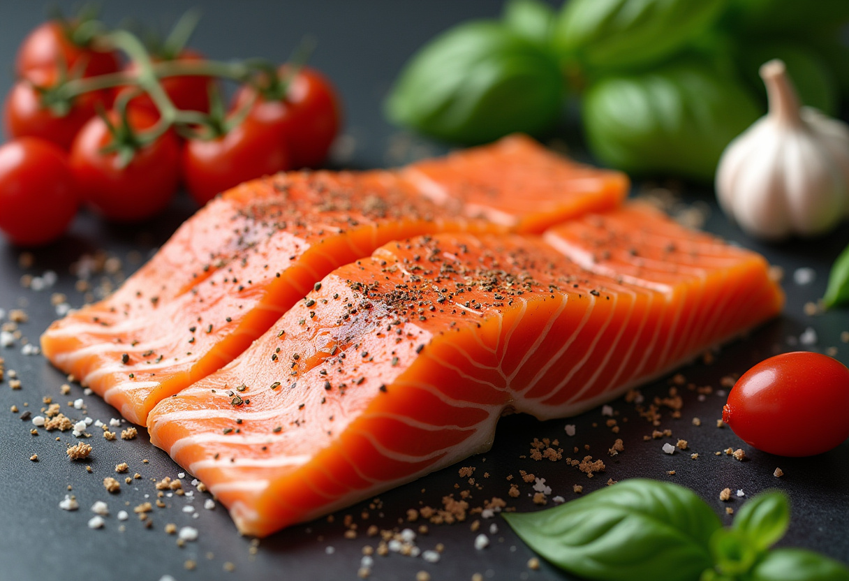 Salmón a la toscana preparado con tomates cherry y ajo para la receta de salmón fácil.