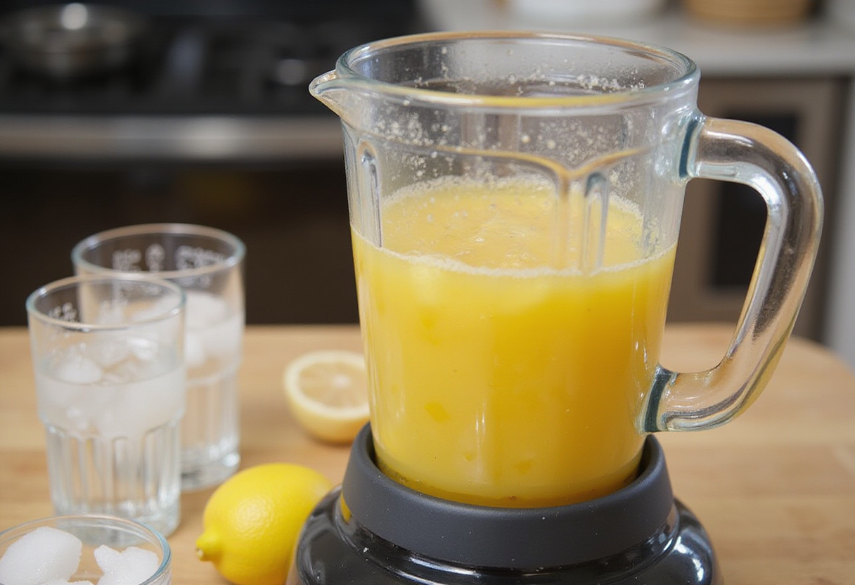 Mezcla de limón y cava lista para batir y obtener un refrescante sorbete de limón.