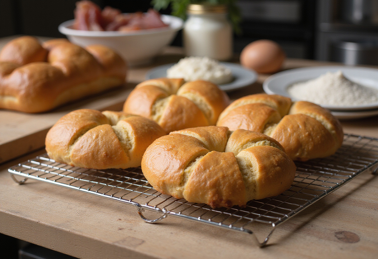 Bolillos recién horneados enfriándose para la preparación de las tortas de jamón.