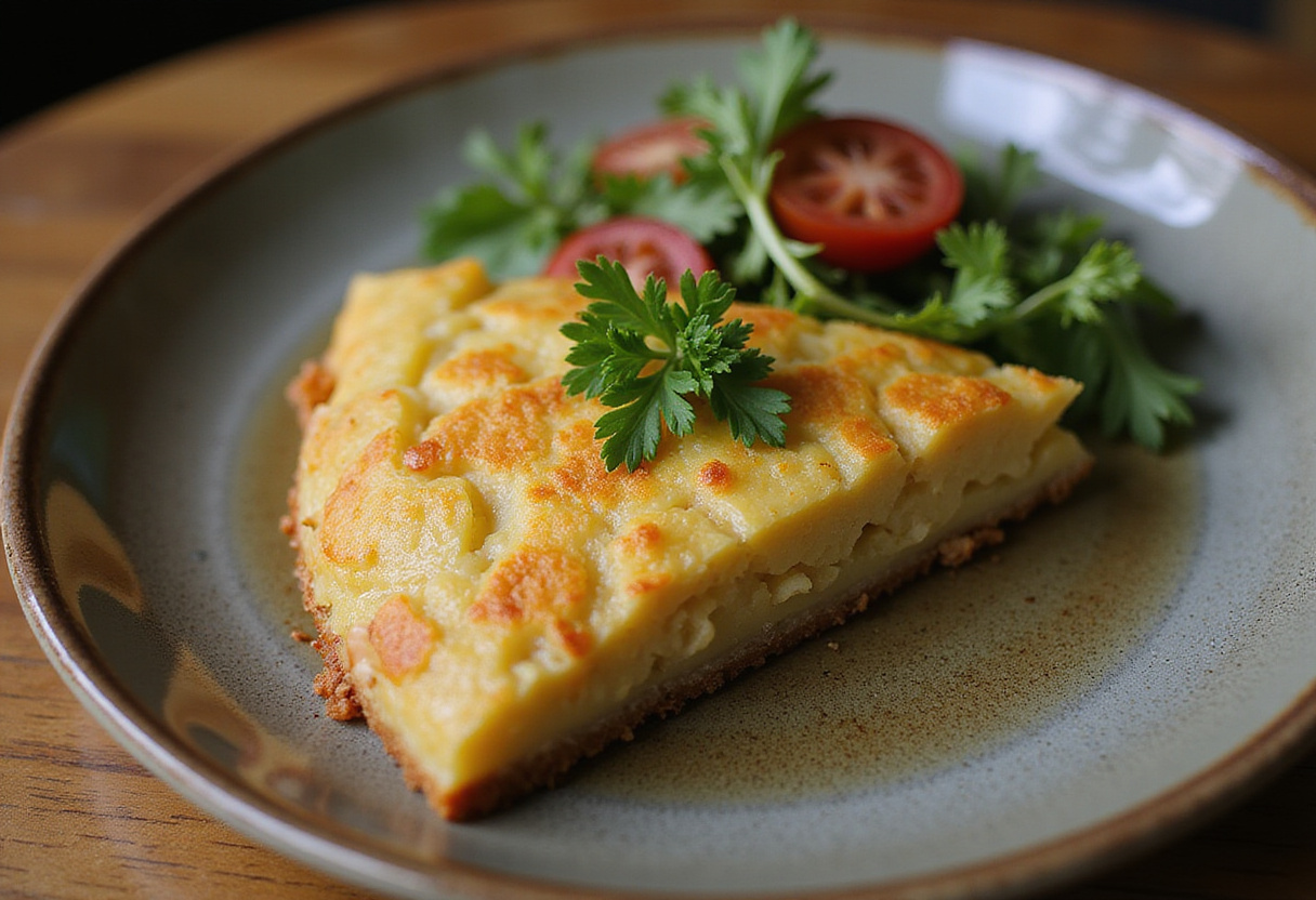 Porción de tortilla de patatas fría en un plato, ideal para degustar en la receta de tortilla de patatas fría.