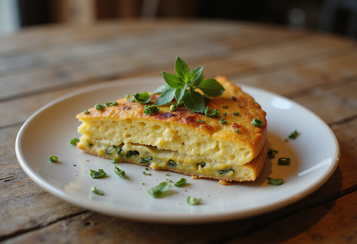 Slice of tortilla española ligera on a plate, ideal for a healthy meal.