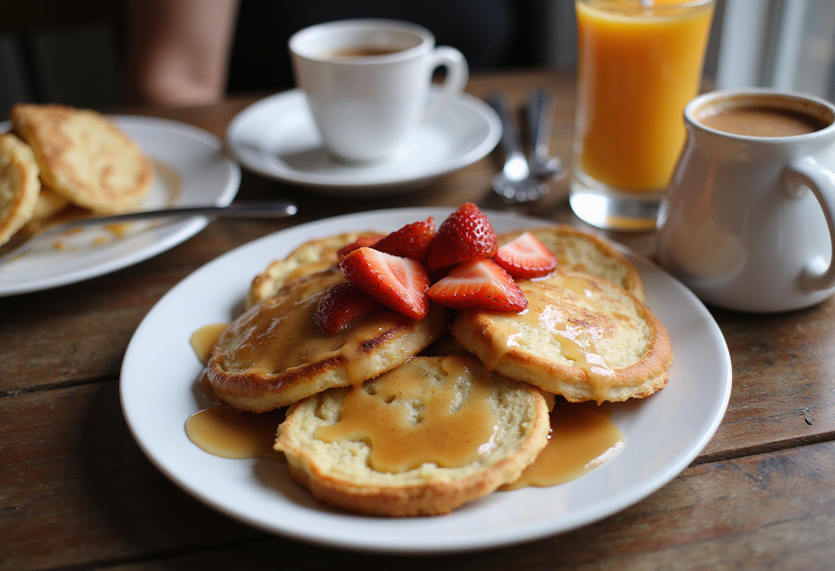 Tostadas francesas exquisitas servidas en una mesa de desayuno, perfectas para disfrutar por la mañana.
