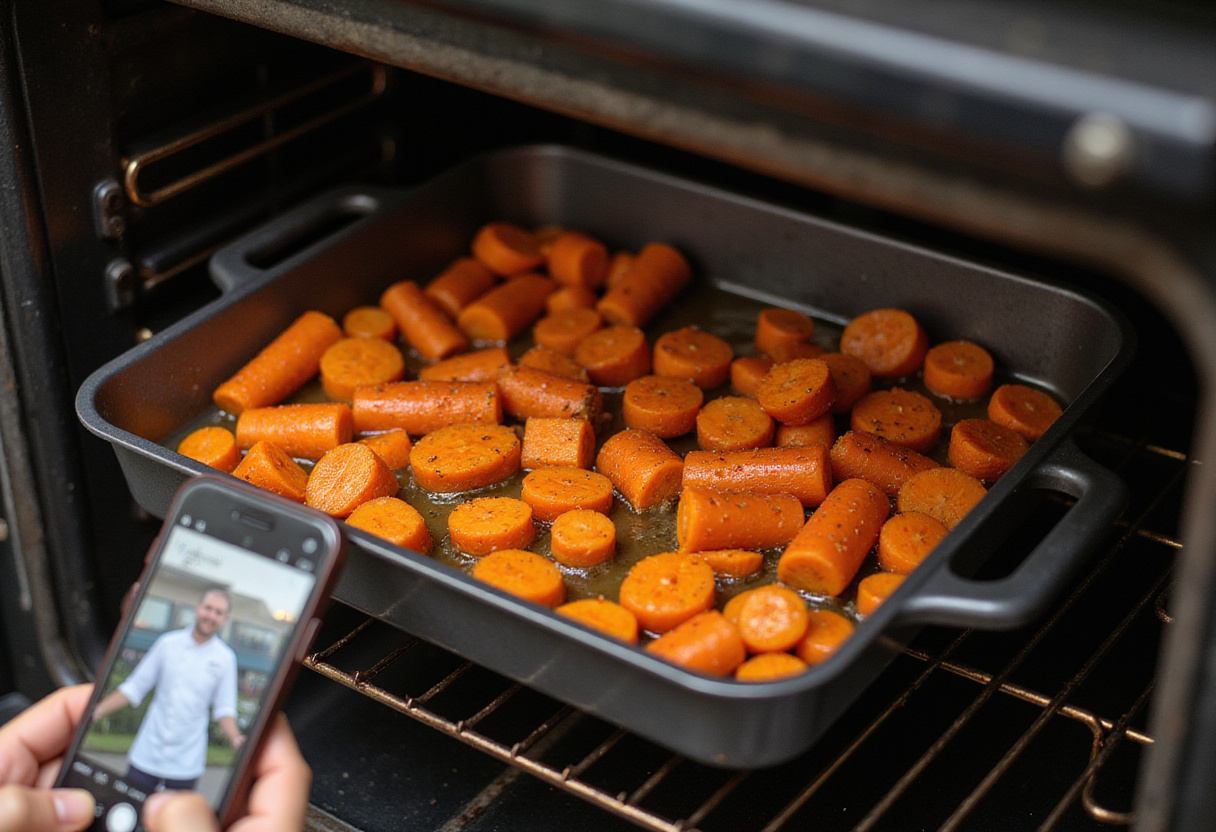 Zanahorias sazonadas listas para asar en el horno para la receta de zanahorias asadas.