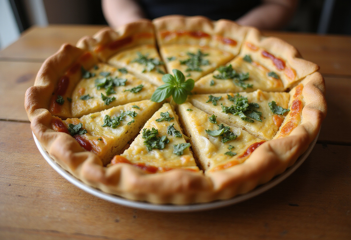 Quiche fácil terminado y adornado con hierbas, perfecto para cualquier comida.