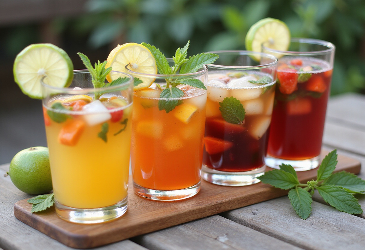 Refreshing aguas infusionadas served in stylish glasses, perfect for healthy hydration.