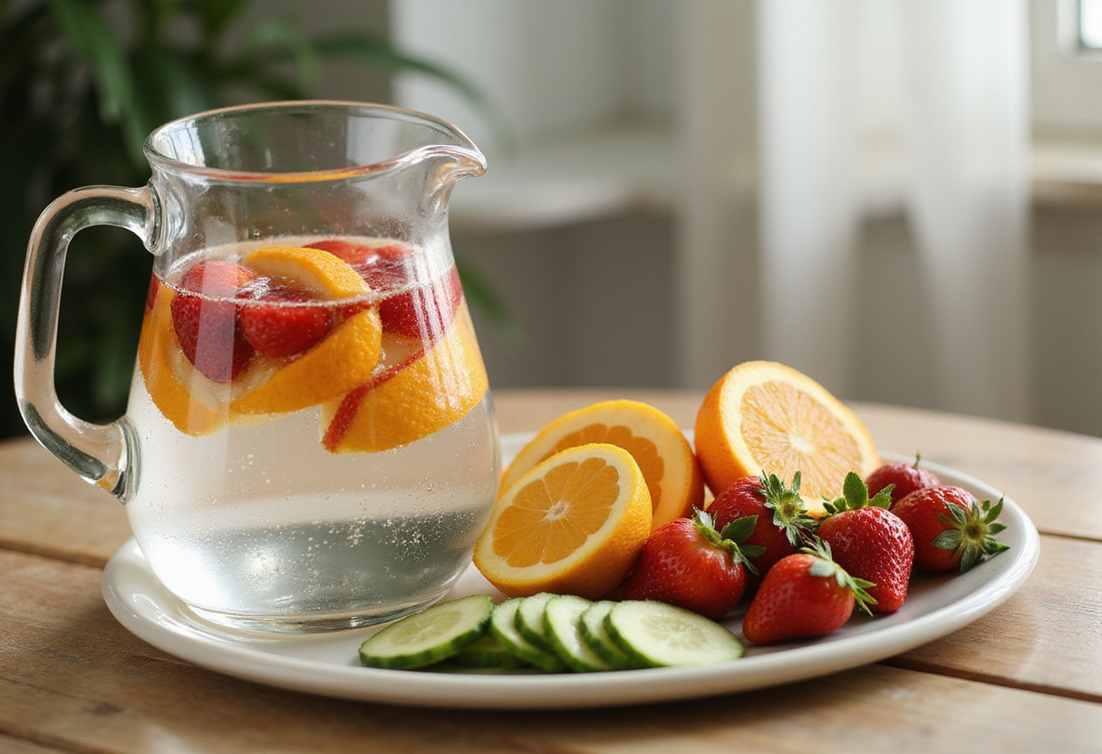 Aguas infusionadas ingredients: sliced fruits and fresh water for making aguas infusionadas.