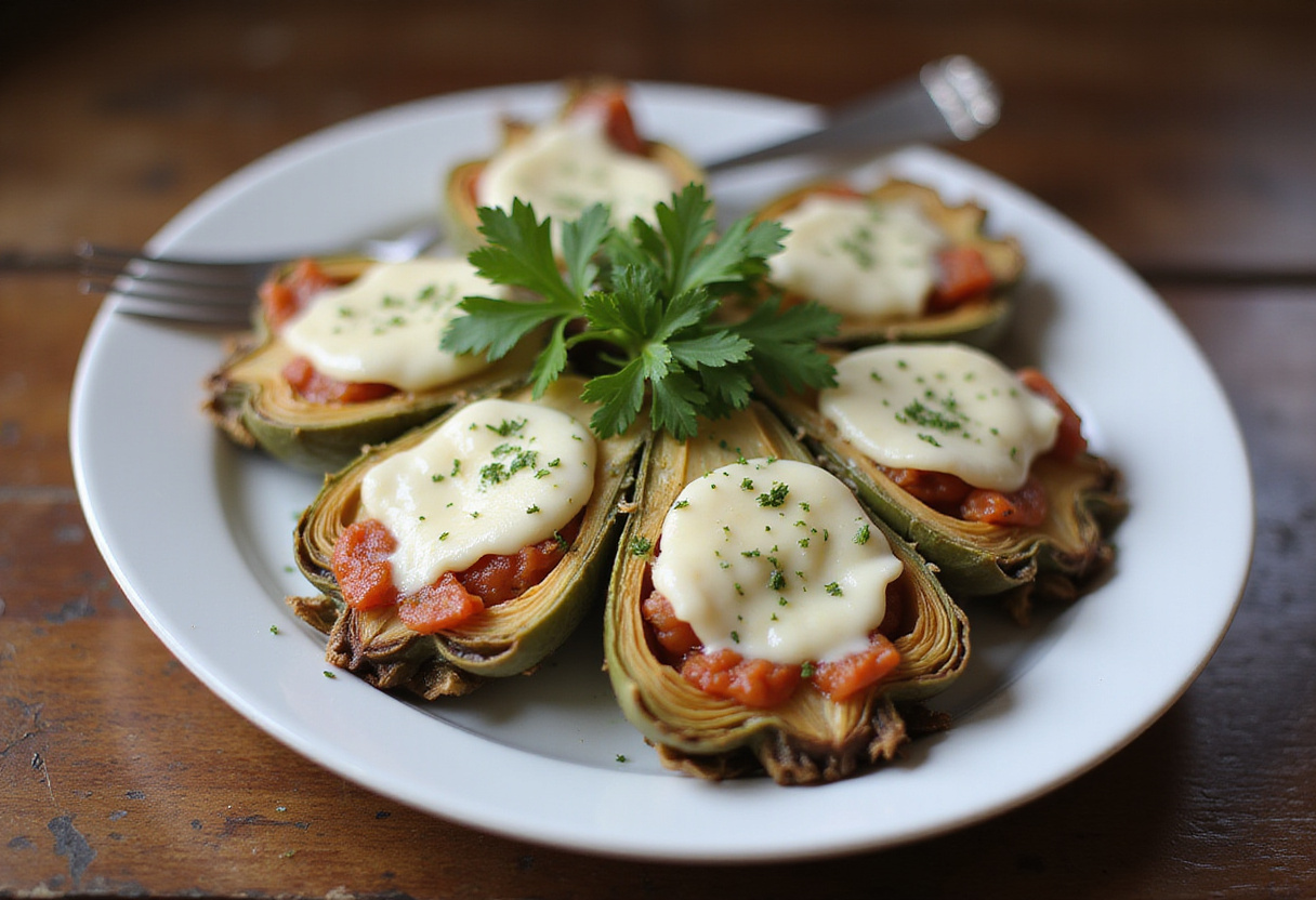 Alcachofas al horno con mozzarella, un plato delicioso y atractivo para cualquier cena.