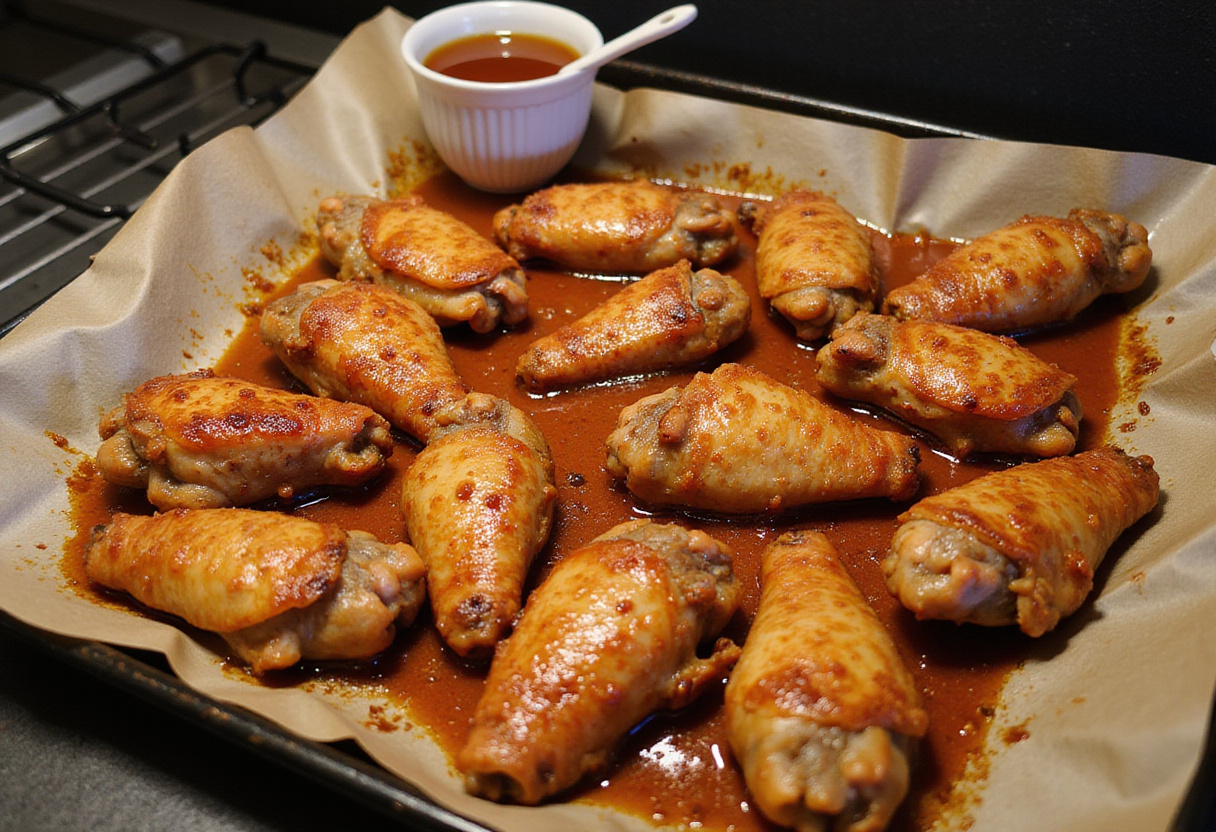 Alitas de pollo al horno preparadas con miel para la receta de alitas con miel.