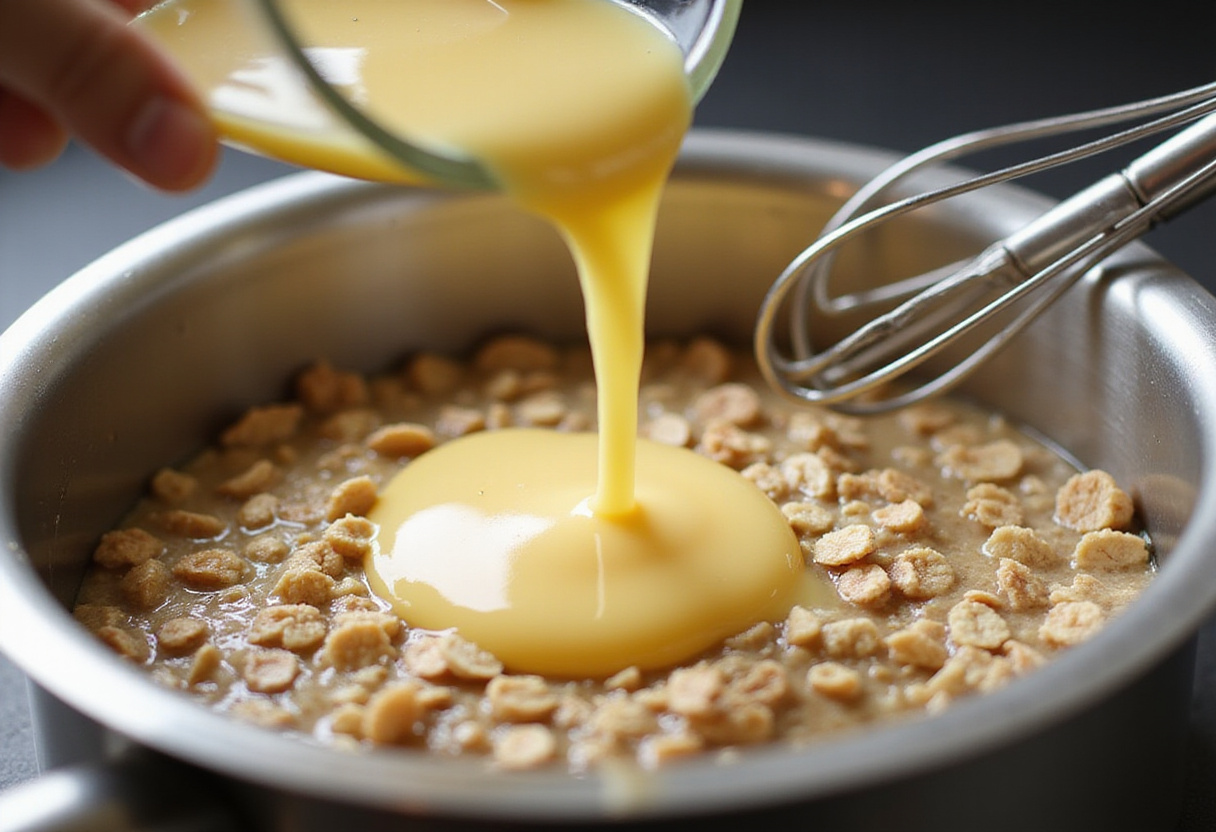 Añadiendo claras de huevo a la avena nutritiva para un desayuno lleno de energía.