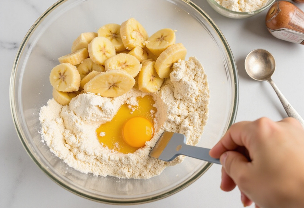 Mezcla de ingredientes para bizcocho de plátano sin azúcar apto para diabéticos.