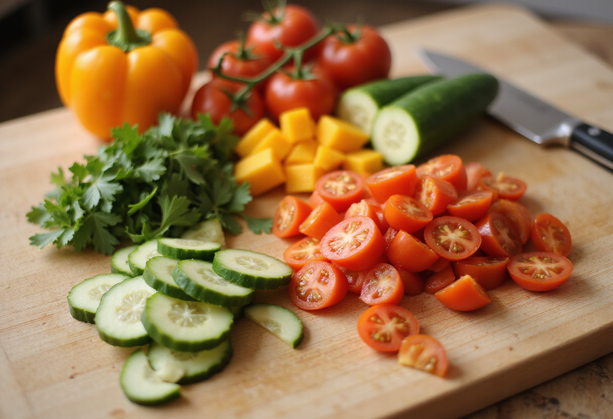 Vegetables being sliced for bocadillos saludables, perfect for light snacks.