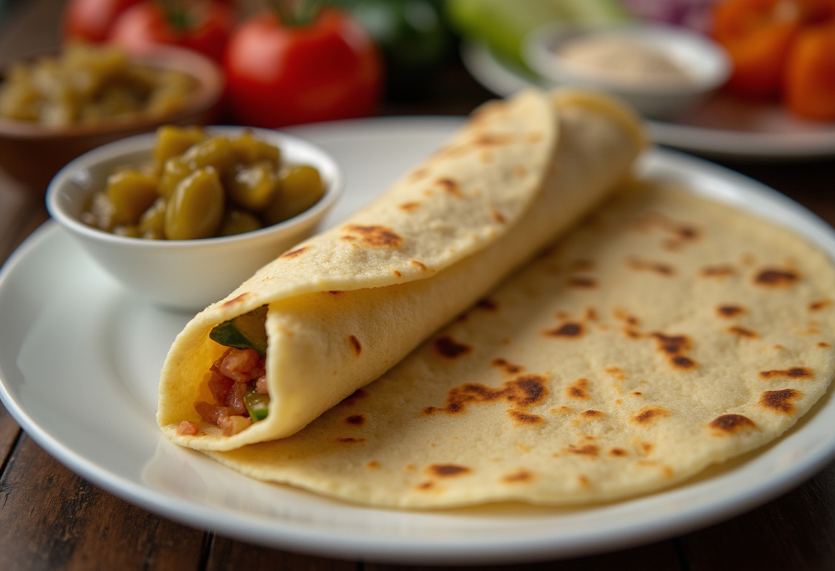 Tortilla enrollada con mezcla de pepinillos, lista para bocaditos con sabor a pepinillos.