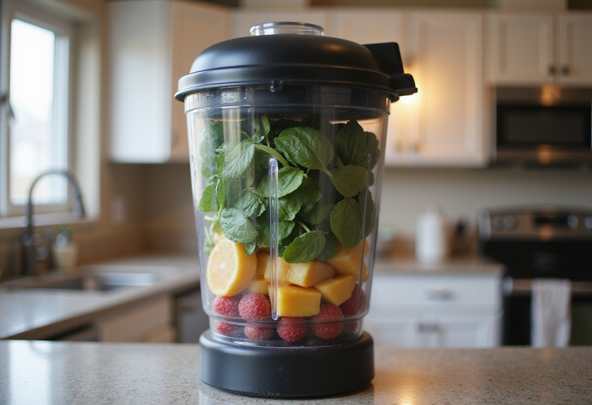 Blending fruits and protein powder for a creamy smoothie nutritivo bowl.