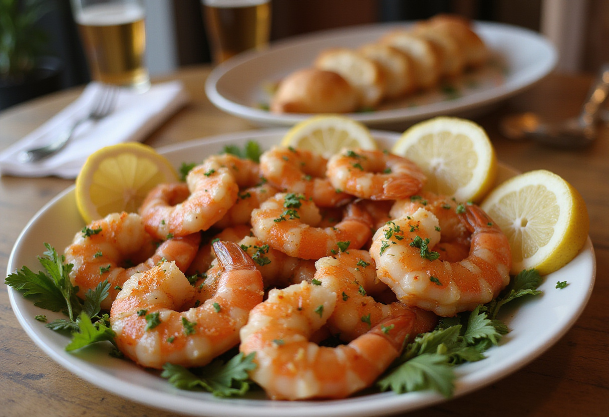 Camarones al horno perfectamente presentados, ideales para disfrutar en una cena.