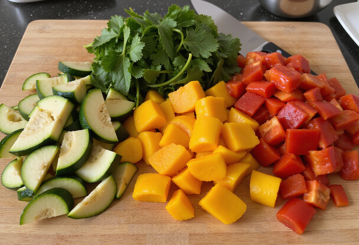 Chopped fresh vegetables for a cena rápida y saludable recipe, rich in opciones keto.
