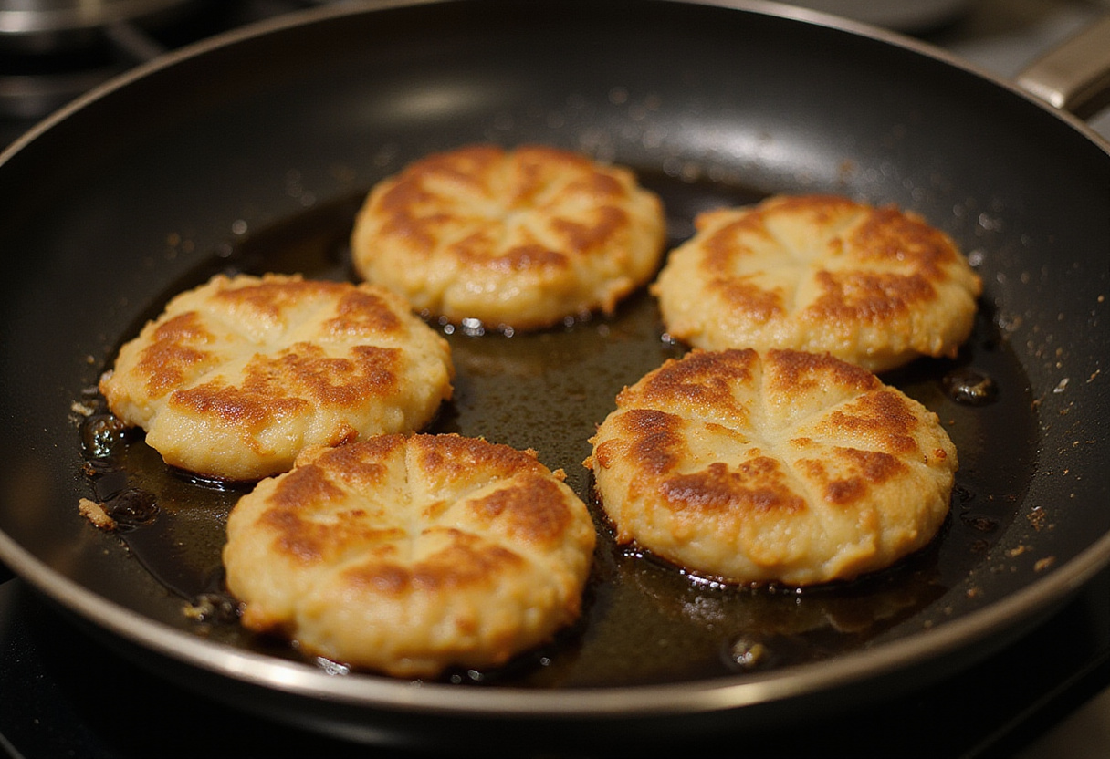 Champiñones empanizados friéndose hasta dorarse, un aperitivo crujiente y delicioso.