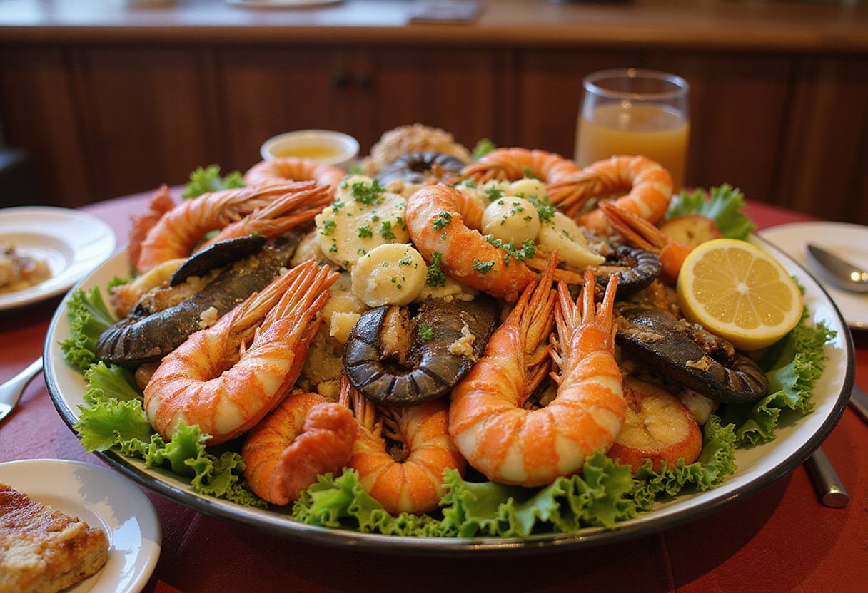 Hervido de mariscos clásico presentado en un bol, perfecto para una fiesta en la mesa.
