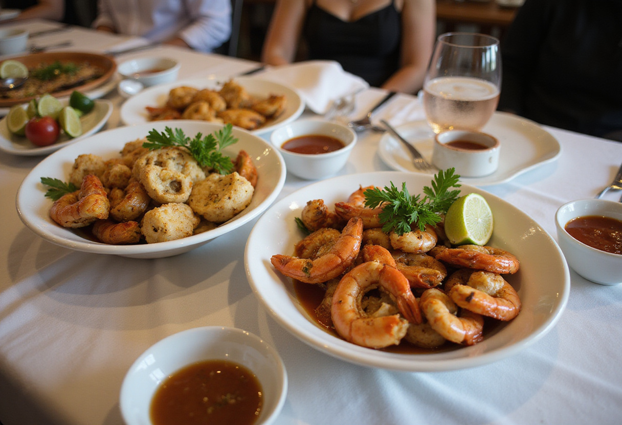 Mesa lista con hervido de mariscos servido, ideal para una fiesta y celebración con amigos y familia.