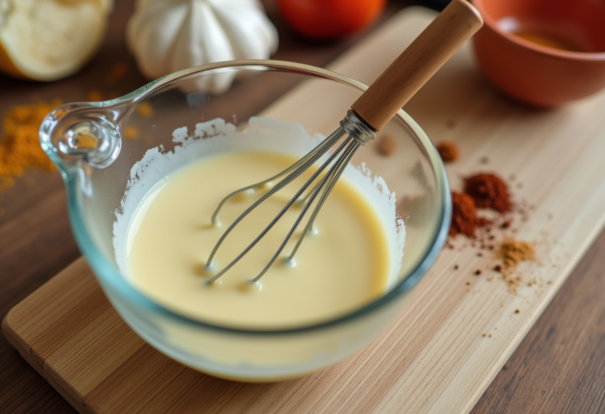 Aderezo cremoso para ensalada de brócoli preparado con especias para realzar el sabor.