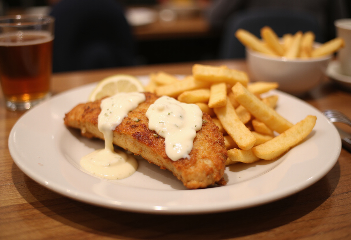 Filete de Pollo con Salsa Cremosa Picante y Papas Fritas, un plato delicioso de comida casera.