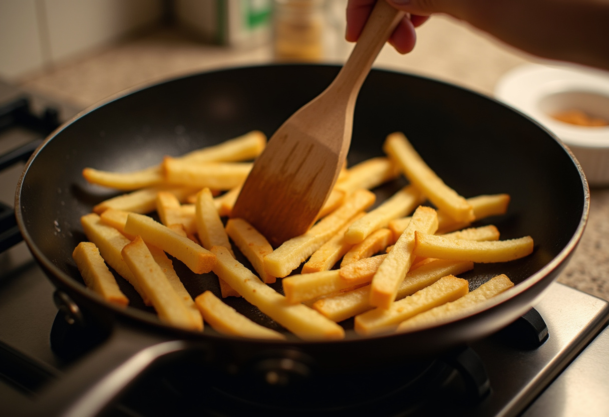 Papas fritas doradas listas para acompañar el Filete de Pollo con Salsa Cremosa.