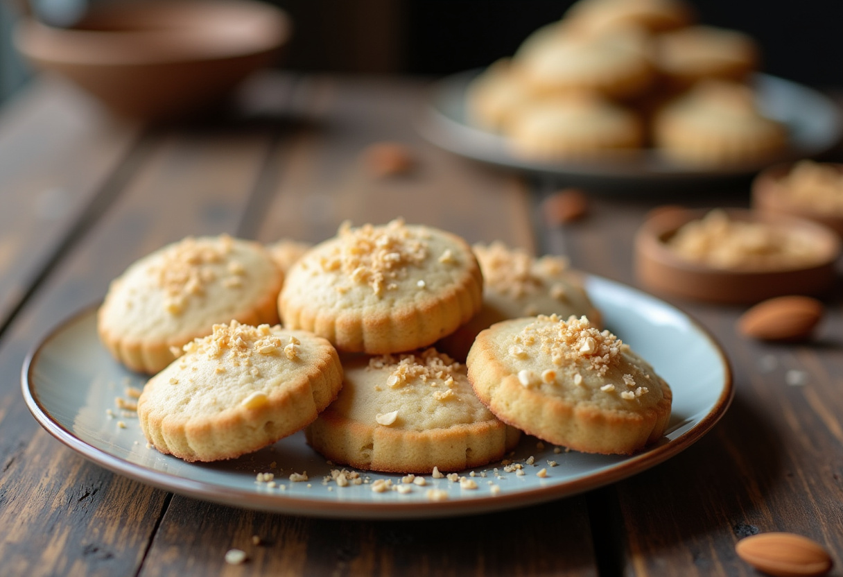 Galletas de almendras sin azúcar recién horneadas en un plato, perfectas para disfrutar.