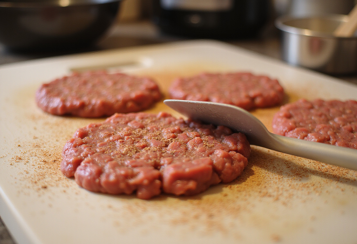 Formando hamburguesas jugosas con carne molida en la cocina, paso crucial en la receta fácil.