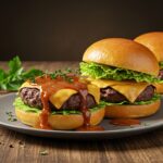 Plato de hamburguesas gourmet terminadas, perfectas para una nueva obsesión culinaria.