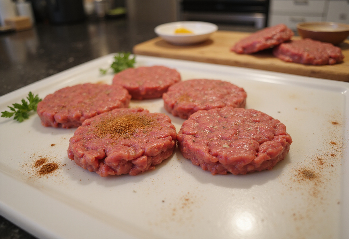 Formando hamburguesas caseras con carne molida en la receta de hamburguesas.