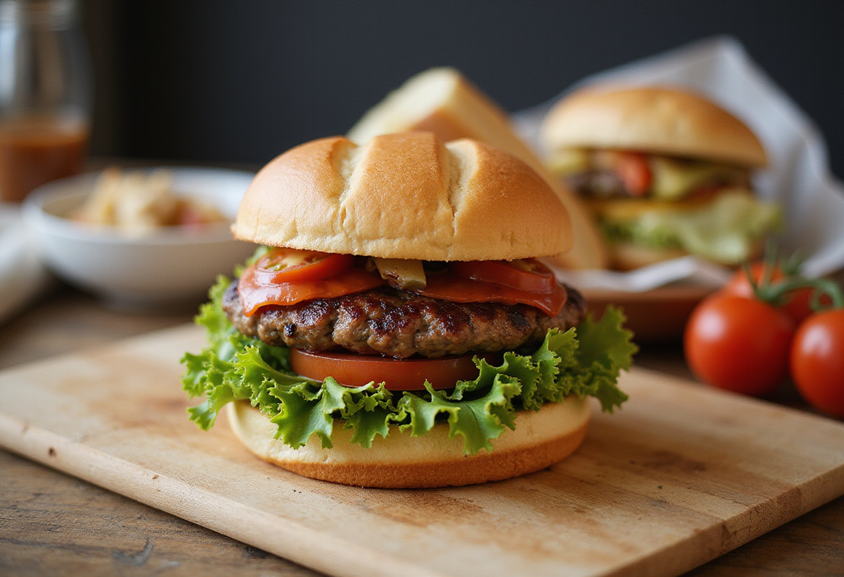 Preparando hamburguesas saludables con ingredientes frescos y hamburguesas caseras.
