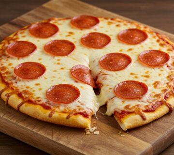 Pizza de quesadilla de pepperoni lista para servir, con masa de pizza crocante y queso derretido.