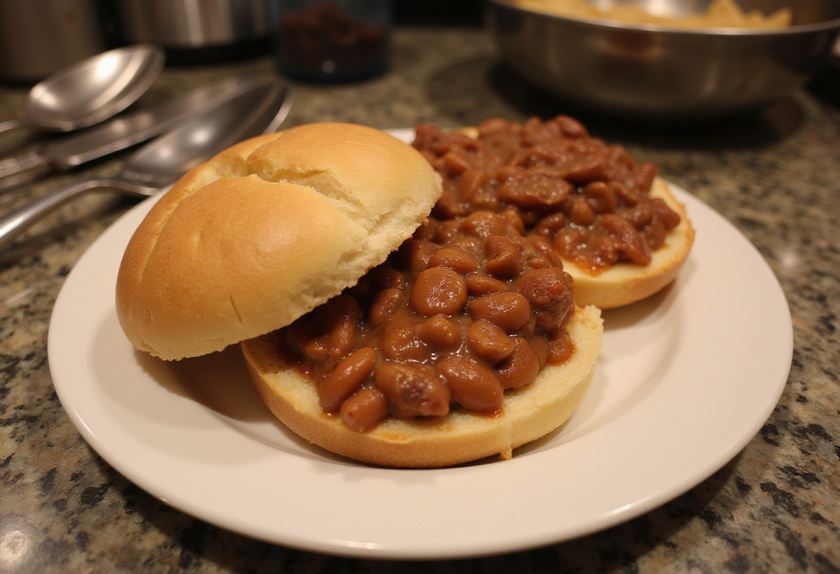 Frijoles refritos siendo untados en bolillo tostado para molletes fáciles.
