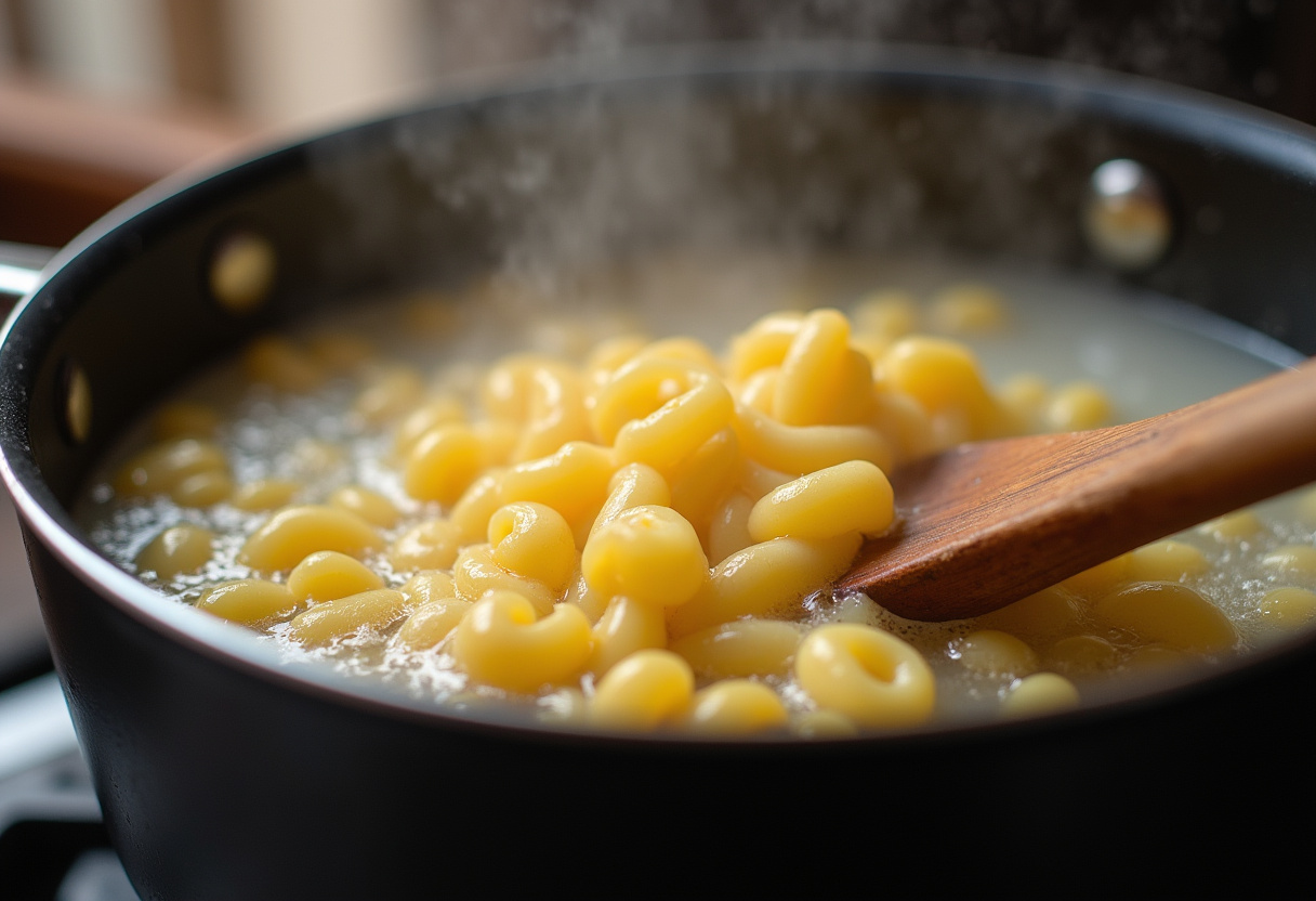 Pot of boiling water ready for cooking pasta con espinaca.