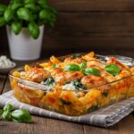 Pasta al horno con pollo y espinacas, deliciosa y perfecta para una comida reconfortante.